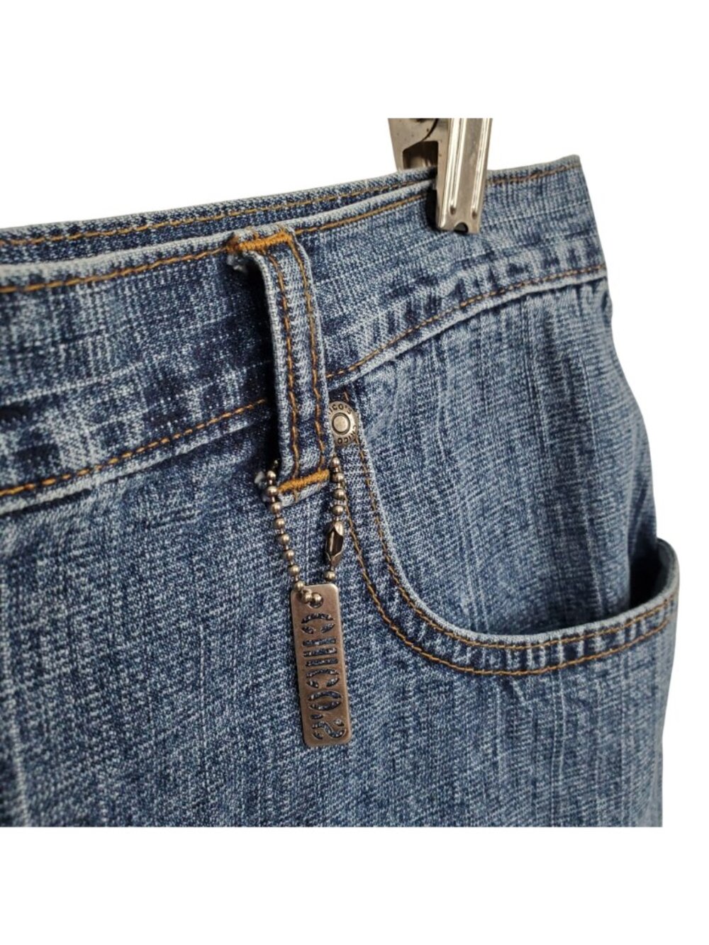 Chicos Denim 2 Size L Skirt Denim Blue Jean Mid Rise Stretch Crosshatch Casual - Picture 6 of 10